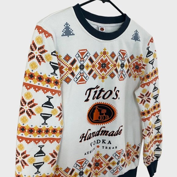 Tito's Vodka Embroidered Pullover Crewneck Holiday Sweatshirt White Men's Small - Picture 4 of 13
